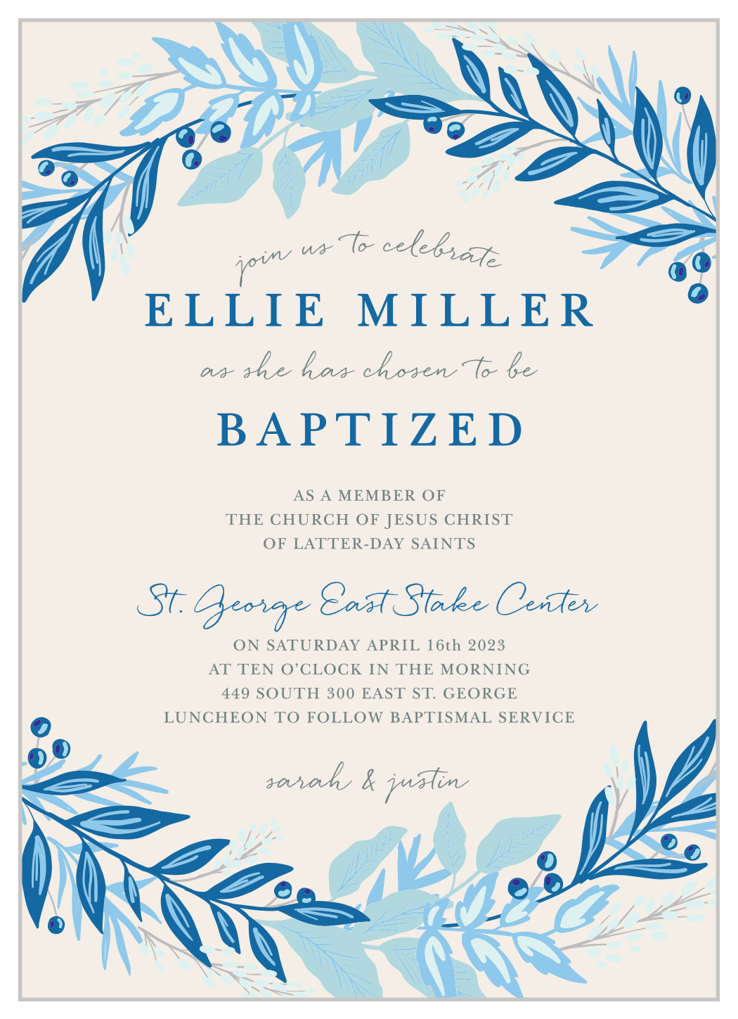Regal Wreath LDS Baptism Invitations