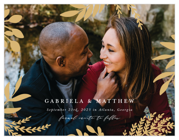 Announce your recent engagement, and upcoming wedding, with our beautiful Autumn Leaves Save the Date Magnets!