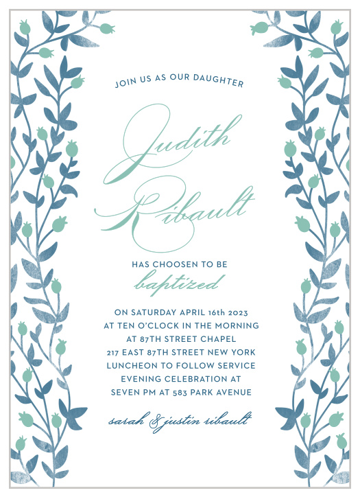 Enchanting vines encircle your text on the Vintage Vines LDS Baptism Invitations.