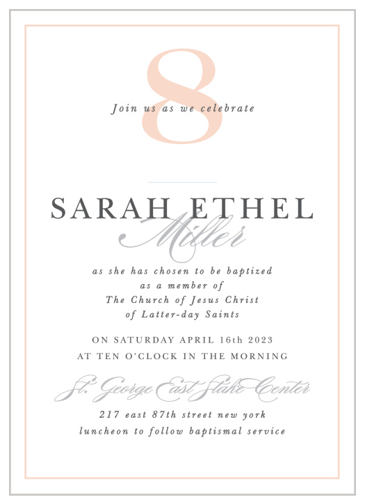 Extravagant Eight Girl LDS Baptism Invitations are ideal when you're looking for a classic, elegant card.