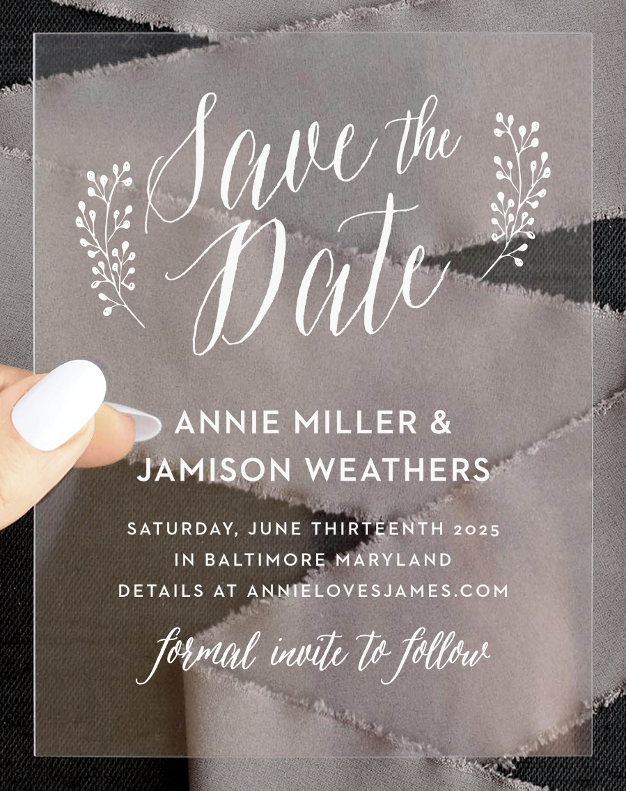 Floral Calligraphy Clear Save the Date Cards