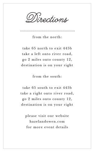 Exquisite, curling calligraphy decorates the French Label Direction Cards.