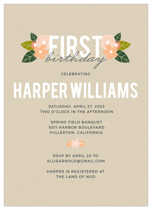 Celebrate your little one's first birthday with this beautiful floral card.