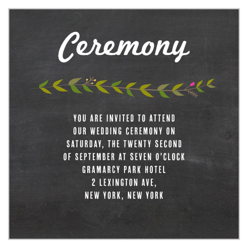 Finalize the details for your guests with Chalkboard Wreath Ceremony Cards.