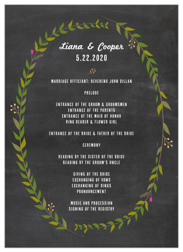 Chalkboard Wreath Wedding Programs are perfect for keeping your guests in on the loop.