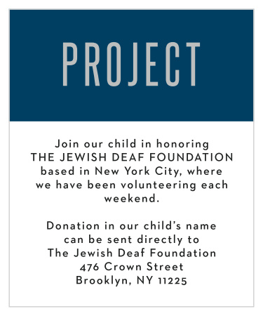 Ensure that your guests are united for a common cause with Traditions Foil Bat Mitzvah Project Cards.