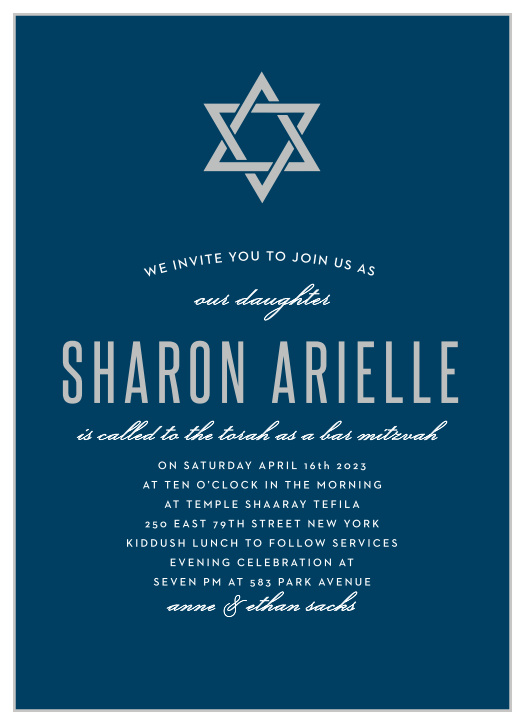 Stay true to the age-old traditions of the Bat Mitzvah with the Precious Traditions Foil Bat Mitzvah Invitations!