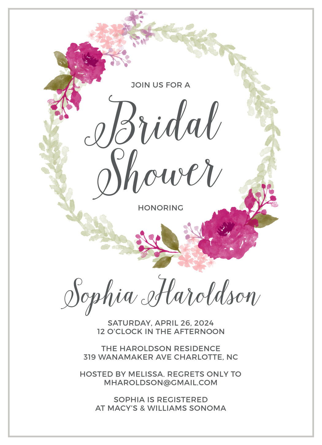 Watercolor Wreath Bridal Shower Invitations