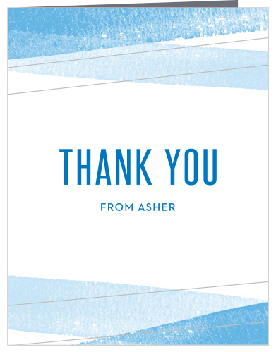Utilizing the same gorgeous, minimalistic design as the primary invitation, our Watercolor Stripes Bar Mitzvah Thank You Card, is a fantastic way to show your appreciation for your guests.