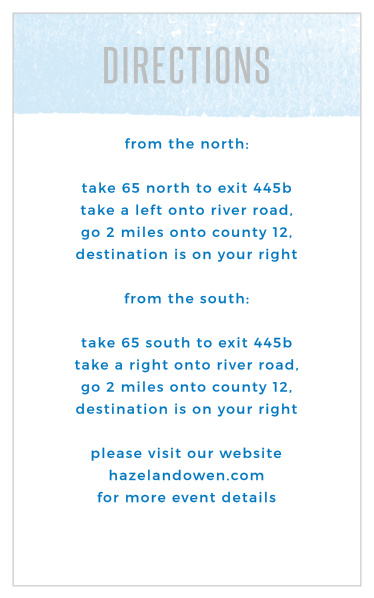 Featuring a broad stroke of watercolor paint to serve as the background for the title, these Watercolor Stripes Bar Mitzvah Direction Cards are a wonderful way to guide your guests to the venue of your choice.