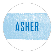 The light blue watercolor stroke that's been brushed across our Watercolor Stripes Bar Mitzvah Stickers makes a perfect background for your son's name in cool cobalt blue.