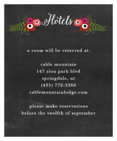Swirl into your guests' hearts using the gorgeous calligraphy titling our Chalkboard Blossom Accommodation Cards.