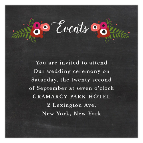 Chalkboard Blossom Ceremony Cards allow you to direct your loved ones to the venue of your choice.