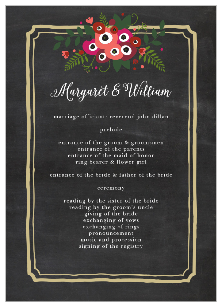 Chalkboard Blossom Wedding Programs