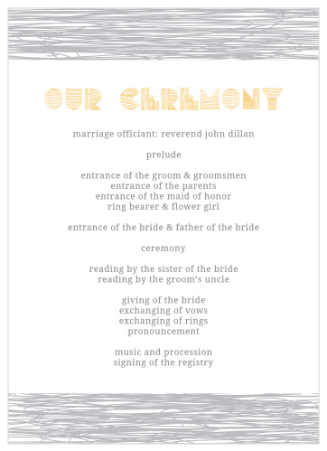 Very unique in design, the Simply Sketched Wedding Programs appear as if they were hand drawn with each recipient in mind.