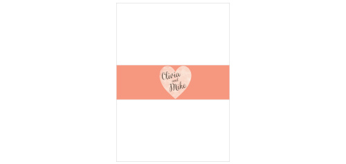 Featuring an inverse color scheme- a peach pink background with a faded cream heart and dark colored calligraphy-, our Simply in Love Belly Bands are the gorgeous finishing touch you need to wrap your invitations in.