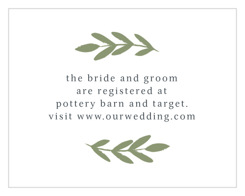 Glimmering Garland Registry Cards allow you to direct your guests to the gifts of your choice so that you don't have to worry about receiving too many toasters on your wedding day.