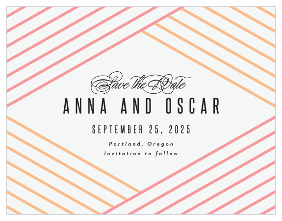 Stylishly announce your recent engagement, and upcoming wedding, with our Pattern Stripes Save the Date Magnets!