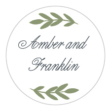 Beautiful in their sheer simplicity, our Glimmering Garland Stickers feature your names in a flowing cursive, with spring-green leaves forming a border along the top and bottom.