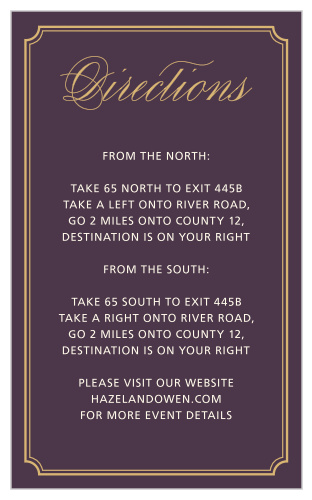 Careful calligraphy titles our Style & Grace Foil Direction Cards in a bright, shining gold foil.