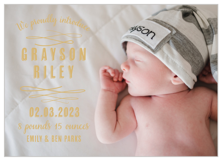 Share your little one’s photo and birth details with the Baby Urbanite Birth Announcements from the Love Vs Design Collection at Basic Invite.