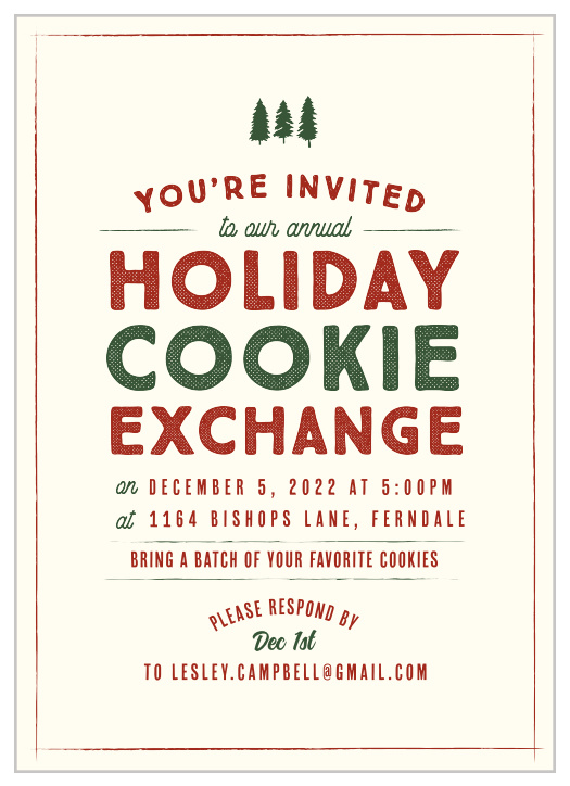 Deck the halls and invite your guests to your Holiday Cookie Exchange with the Vintage Sign Holiday Party Invitations.