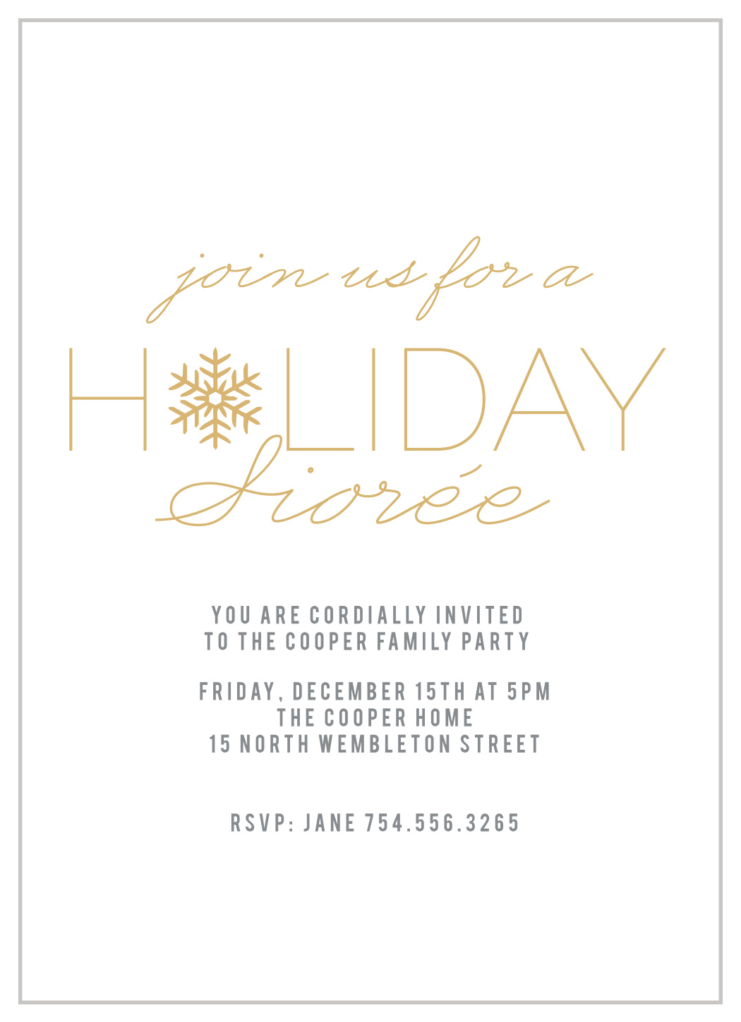 Snowflake Soiree Foil Holiday Invitations