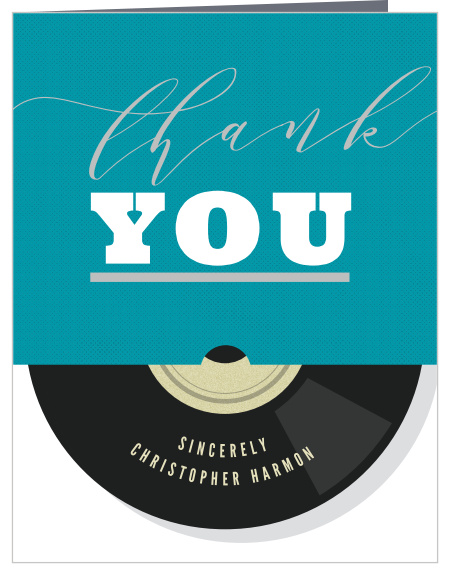 Share your appreciation with our Vinyl Record Foil Sweet Sixteen Party Thank You Cards.