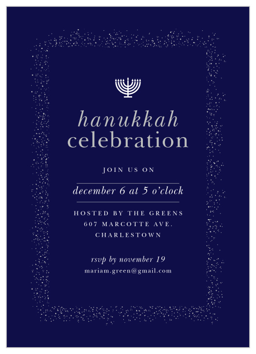 Invite your guests to attend your Hanukkah Celebration with the Shine Bright Foil Hanukkah Party Invitations