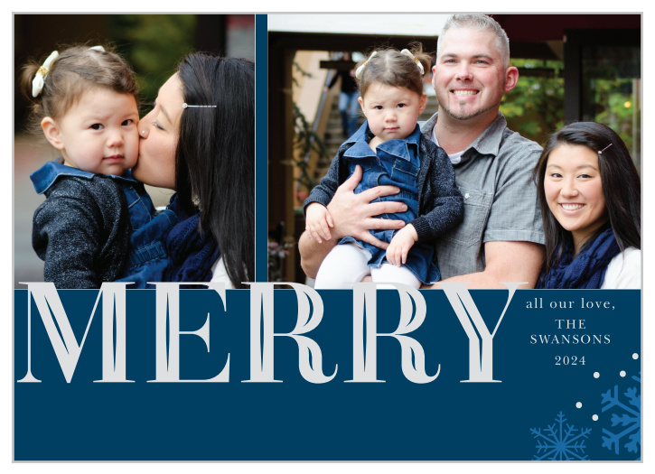 The Winter Woodcut Holiday Cards feature snowflakes on the bottom right corner and space for 2 photos.