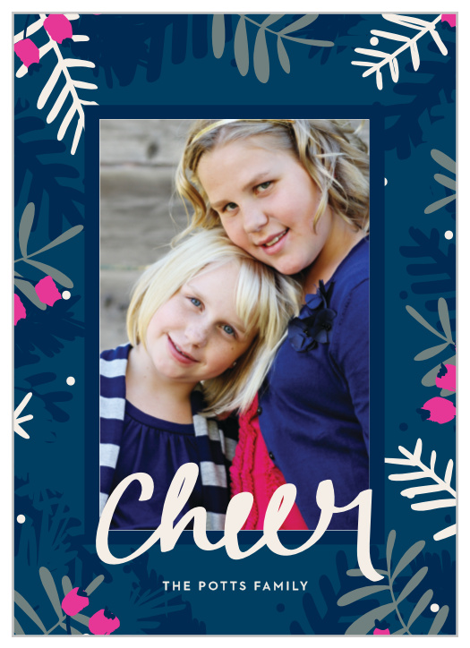 Artfully decorated with a collection of evergreen branches and berries and with a beautiful picture of your family adorning the center, Blue Branches Christmas Cards are perfect for the season.