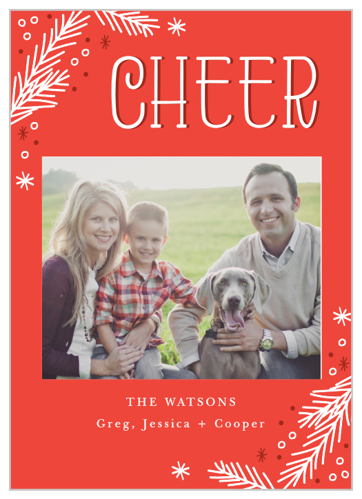 A festive Venetian red is the perfect background color for your Cheerful Holiday Cards.