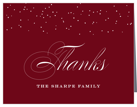 Festive Elegance Christmas Thank You Cards, in a deep tuscany red and contrasted with snowy white calligraphy, are a truly elegant way for you to show your gratitude this season.