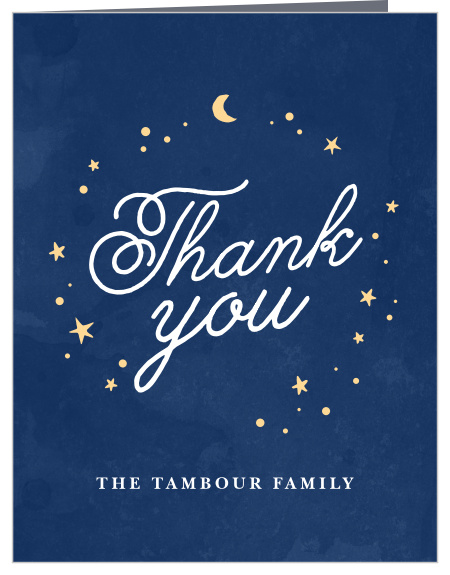 On a backdrop of deep, swirling blues and gold celestial bodies, our Starry Night Holiday Party Thank You Cards are perfect for expressing your appreciation after the fact. 
