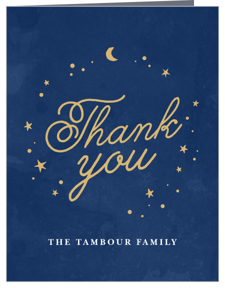 On a backdrop of deep, swirling blues and gold celestial bodies, our Starry Night Foil Holiday Party Thank You Cards are perfect for expressing your appreciation after the fact. 