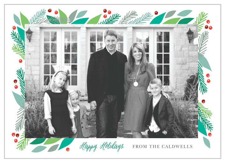 Artfully decorated with a jolly botanical frame, the Pine Frame Holiday Cards are sure to warm your family's hearts with love.