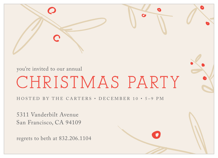 Make sure your guests get an invitation to your next holiday party using the Wheat and Cherry Christmas Party Invitations.