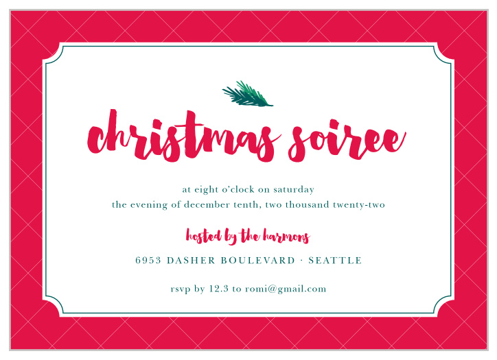 For the background of our Little Pine Christmas Party Invitations, we've selected a lightly checkered, festive red.