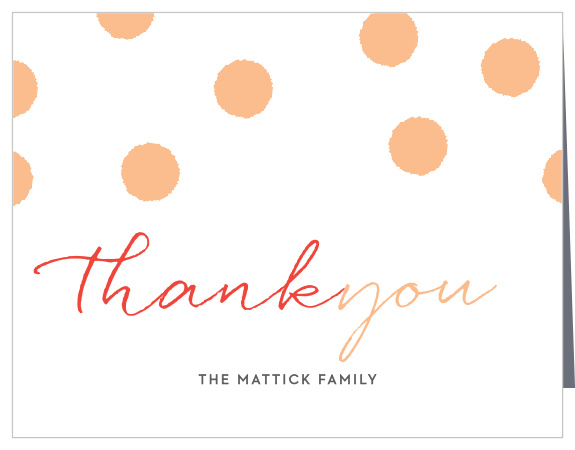 A flowing font titles our Multi Script Holiday Thank You Cards, alternating between a festive red and a pleasant peach before we sign the card off with your family name.