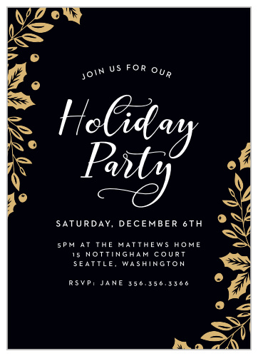 Elegant Holly Foil Holiday Invitations