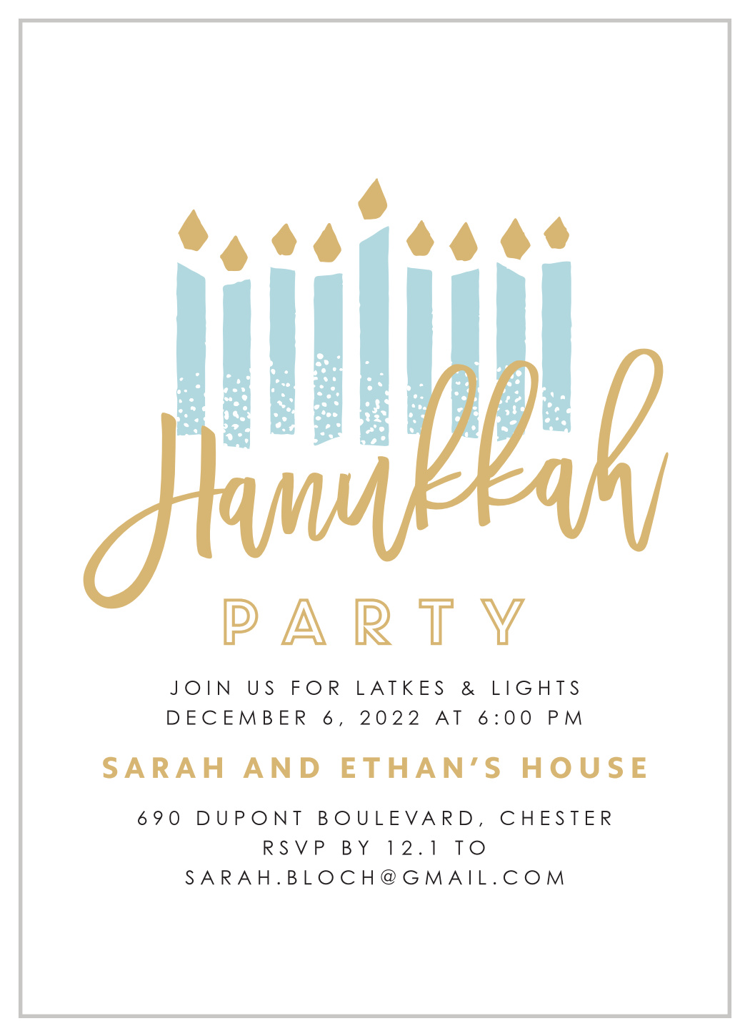 Modern Handwritten Foil Hanukkah Invitations