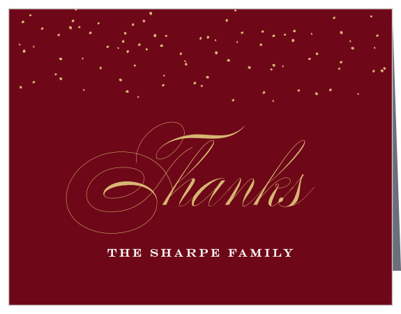 Festive Elegance Foil Christmas Thank You Cards, in a deep tuscany red and contrasted with calligraphy in your choice of gold, silver, or rose gold foil, are a truly elegant way for you to show your gratitude this season.