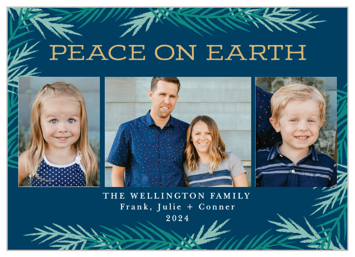 For our Cool Conifer Foil Christmas Cards, we've chosen three gorgeous colors to represent your well-wishes this special time of year: the background is the deep blue of a sky that is nearly, but not quite, night, while the conifers decorating the card are in various shades of sea-green.