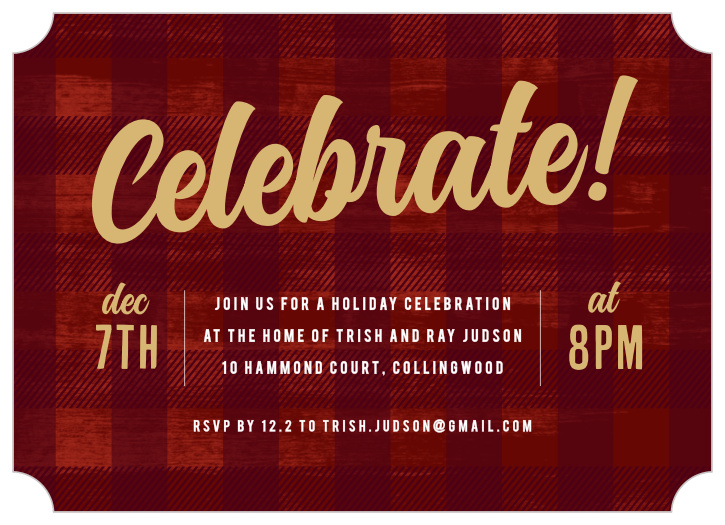 Invite your favorite people to your festive cabin party with the rustic style of the Buffalo Plaid Foil Holiday Party Invitations.