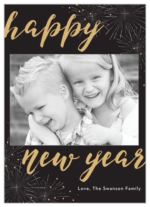 Our Festive Fireworks Foil New Year Cards will help your family take off this special time of year.