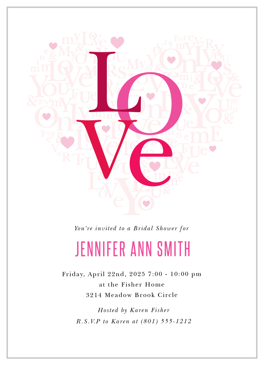 Subway Letter Heart Bridal Shower Invitations
