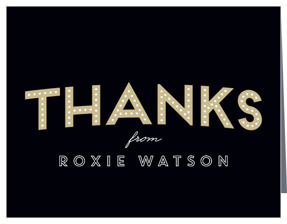 "Thanks" is written in bright, bold lettering on our Broadway Bravo Thank You Cards, in the style of a classic Broadway billboard.