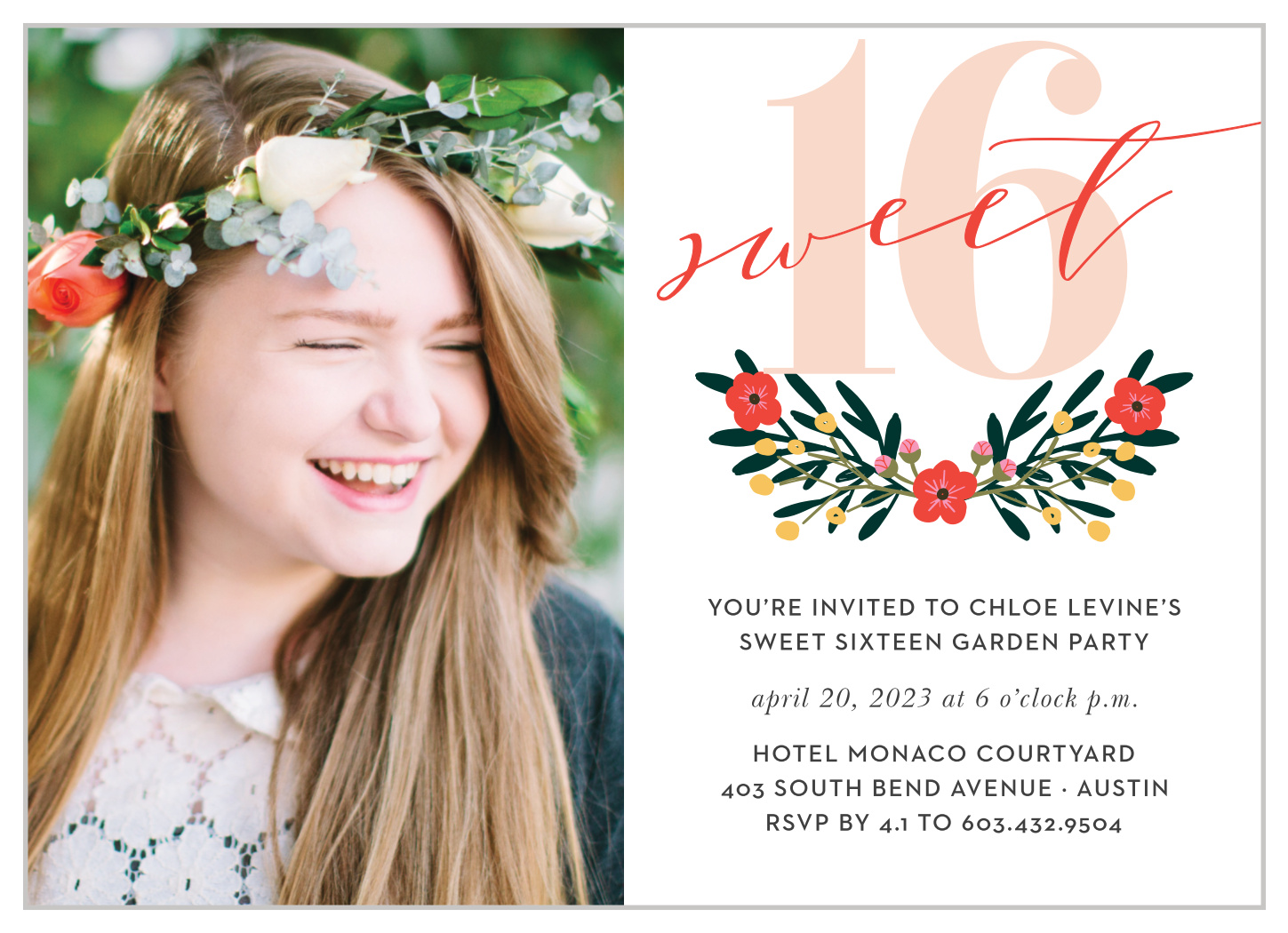 Festive Floral Sweet Sixteen Invitations