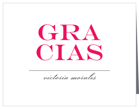 The Type Stack Quinceañera Thank You Cards are simple and bold.