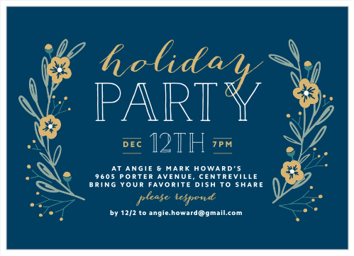 Cheery Laurels Foil Holiday Invitations
